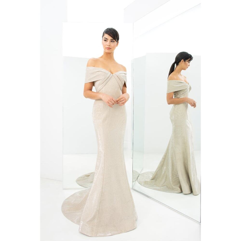 Alexander Daymor 1367 Champagne Gold Mermaid Gown Black Tie Gala Formal Dress